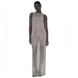 ZARA Rhinestone Mesh Maxi Dress | Sz M | Sheer Sparkle 58” Blogger Favorite